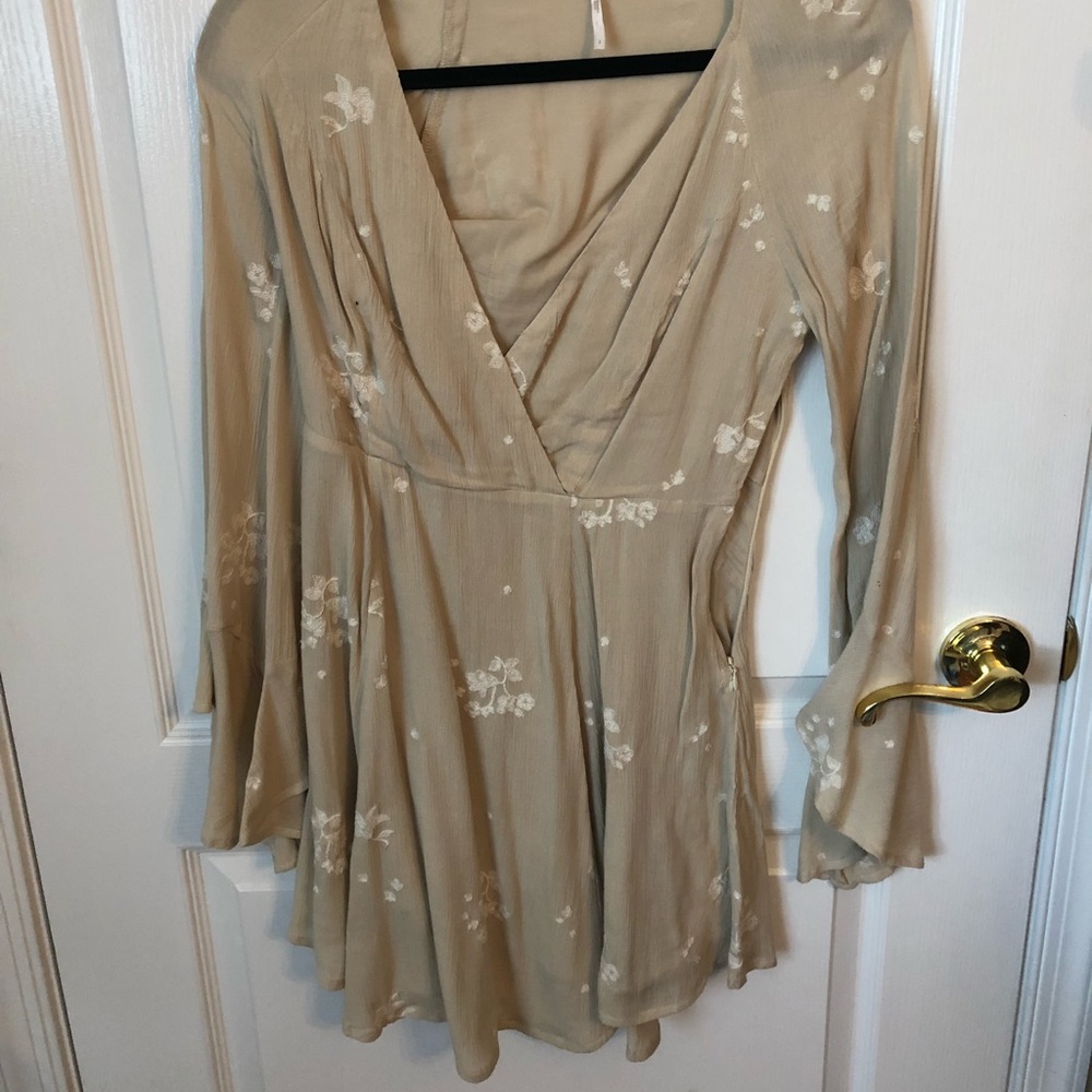 Free People Tan Floral Skater Dress